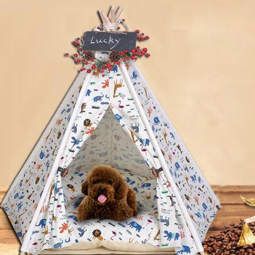 Pet Teepee Tent Dog Cat Bed Pet Bed Mat Dog Teepee Tent Pet Bed House Pet Kennel Bed 3 Size Pet Tent with Cushion Cushion